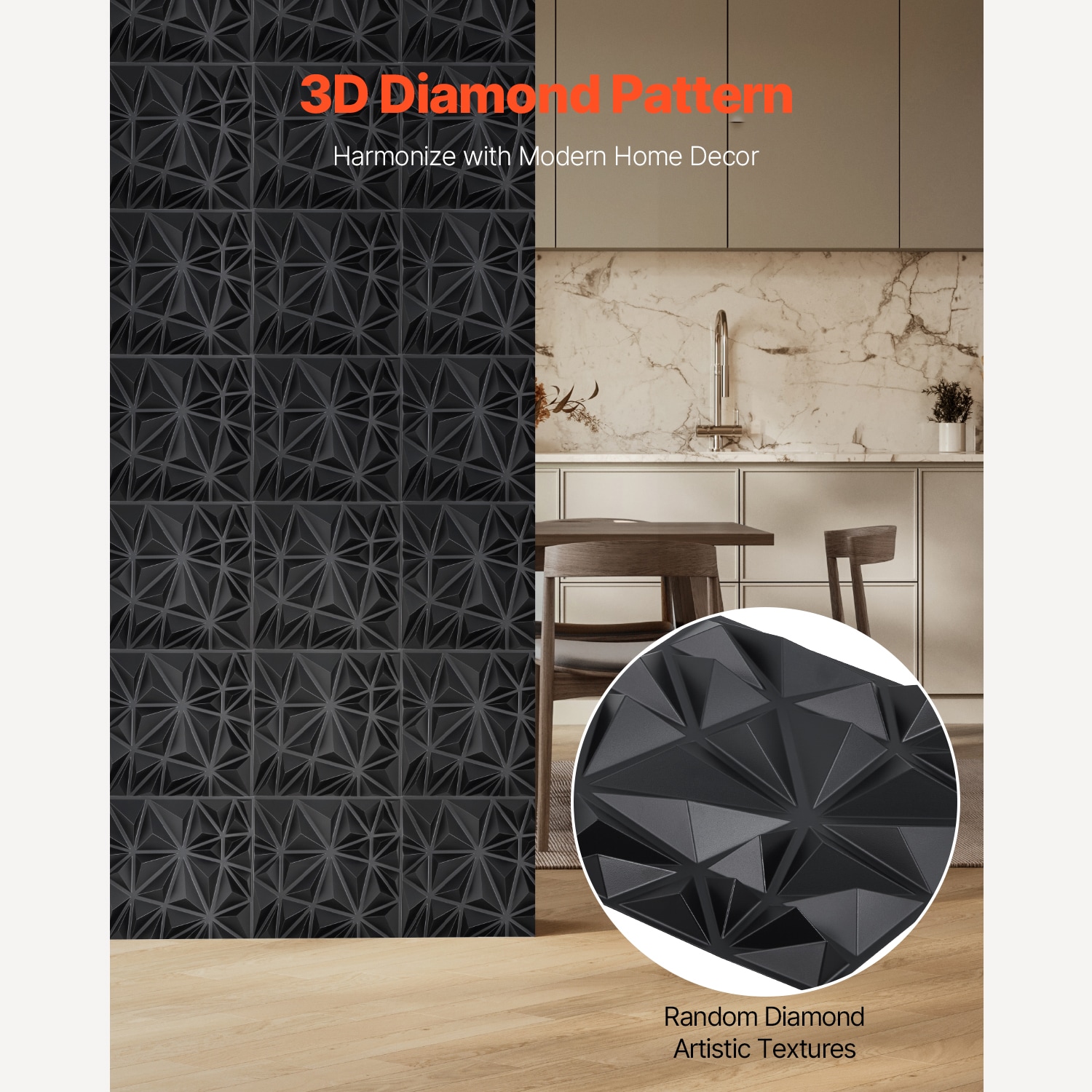 3d Wall Panels Diamond Matte Black Pvc Adhesive Wall Stickers_voghion.com